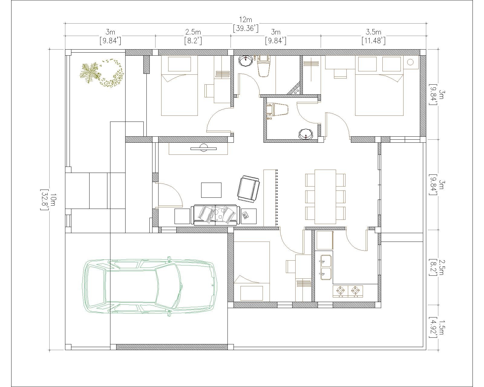 House design 10x12 meter 33x40 Feet 3 Beds PDF Plan